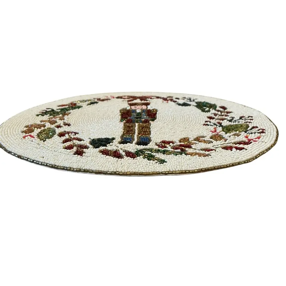 Tahari Nutcracker Beaded Christmas Placemat Charger 15in Holiday Decor New
